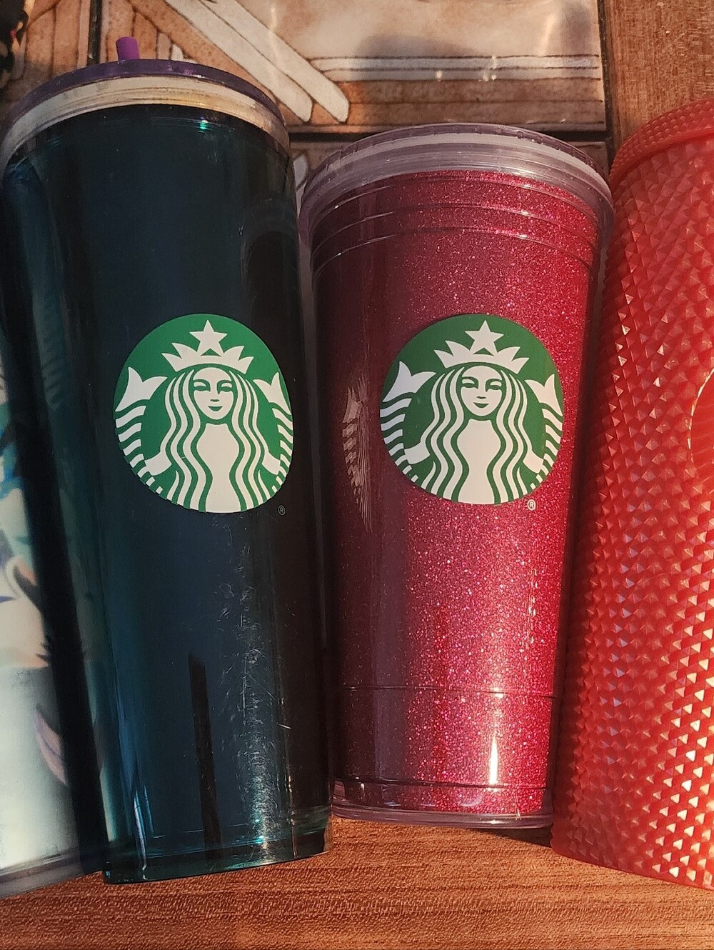 Lot Of 4 Starbucks Tumblers 2018 Holiday Red 2023 Turtle Summer 2024 Garden View
